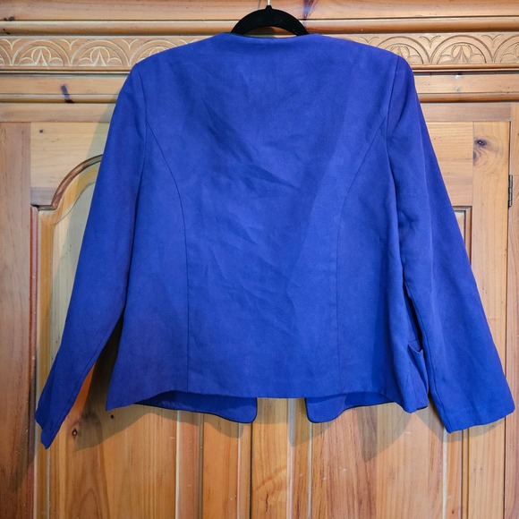 Women's Perceptions Purple With Black Trim Open Blazer Size 14 Petite - Picture 2 of 6